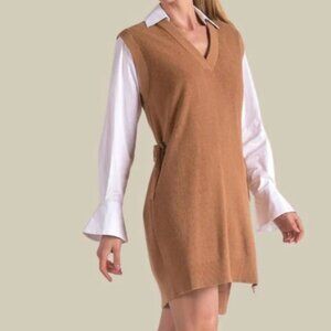 NWT ELAN Sweater V-neck Midi Sleeveless Knit Dress in Brown Size M